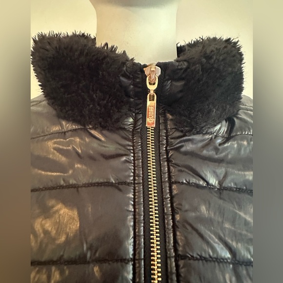 Guess Women's Faux Fur Trim Jacket Black Shiny Winter/Fall Packable Coat Size M - Picture 4 of 17